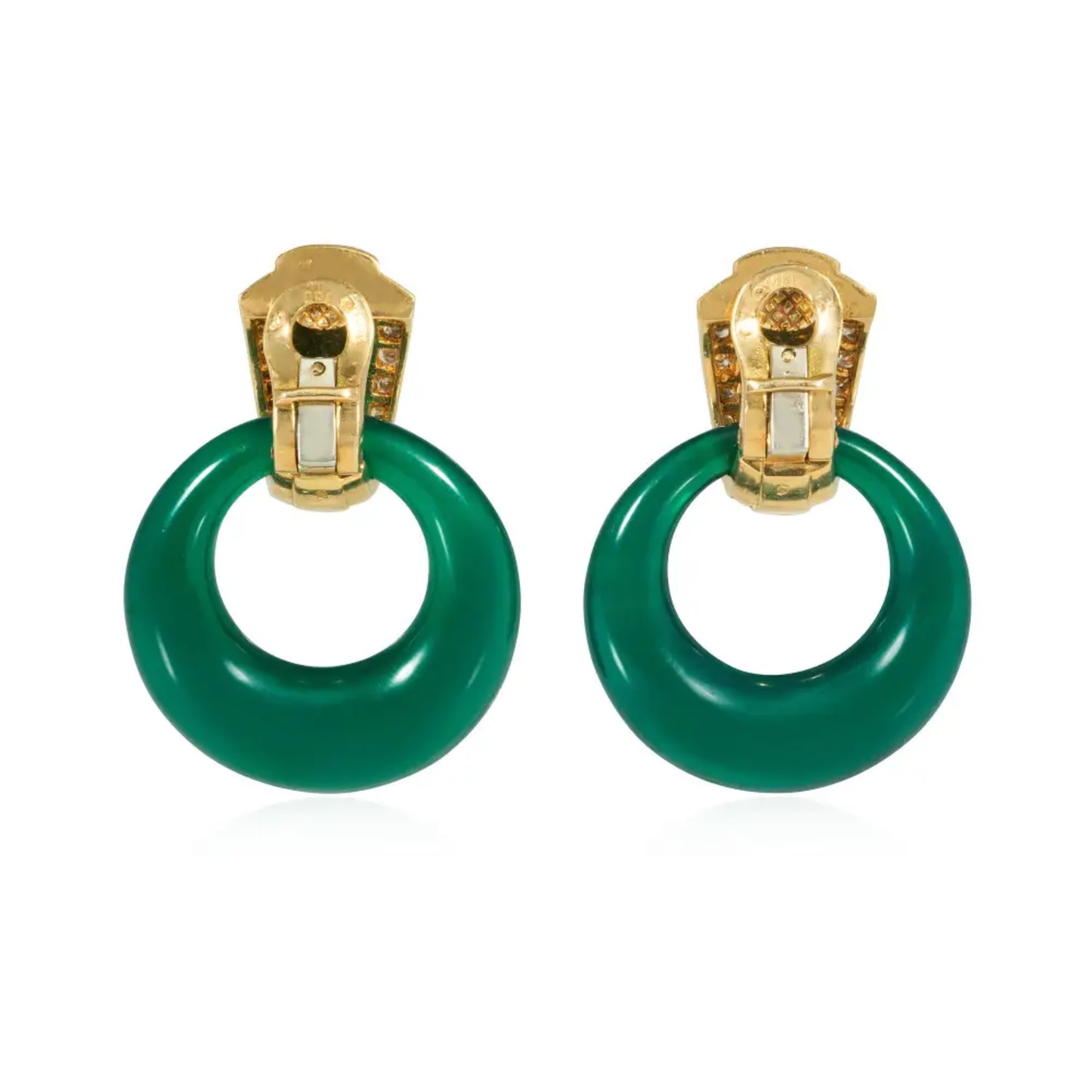Van Cleef & Arpels France 1960s 18KT Yellow Gold Diamond, Chrysoprase & Coral Earrings back