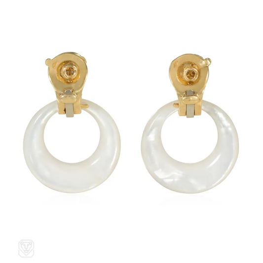 Van Cleef & Arpels France 1960s 18KT Yellow Gold Diamond, Abalone, Hematite & Lapis Lazuli Interchangeable Earrings back