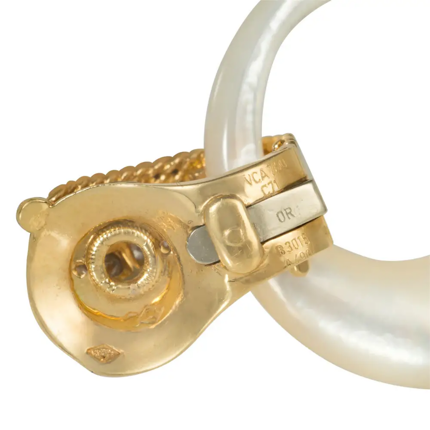 Van Cleef & Arpels France 1960s 18KT Yellow Gold Diamond, Abalone, Hematite & Lapis Lazuli Interchangeable Earrings signature