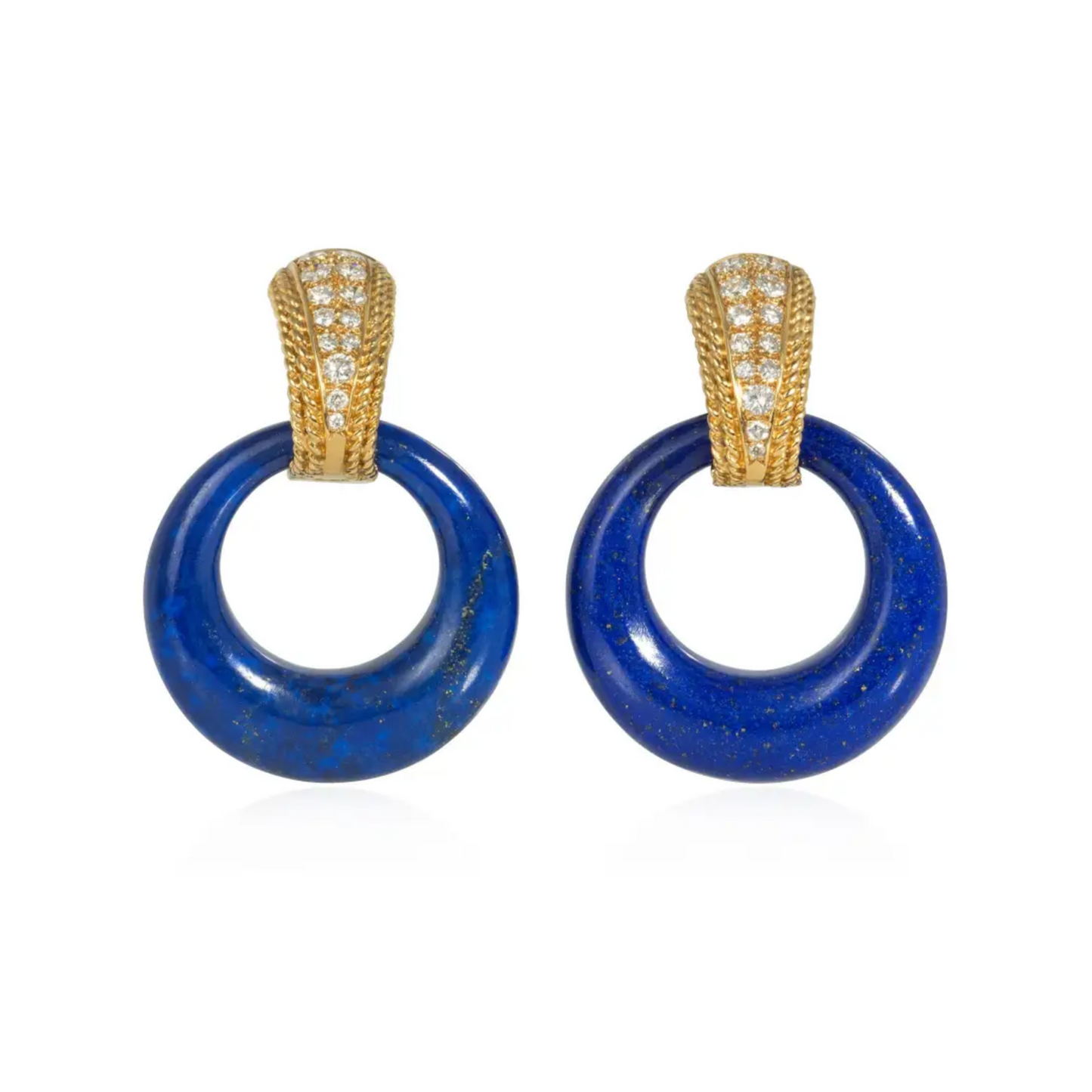 Van Cleef & Arpels France 1960s 18KT Yellow Gold Diamond, Abalone, Hematite & Lapis Lazuli Interchangeable Earrings front