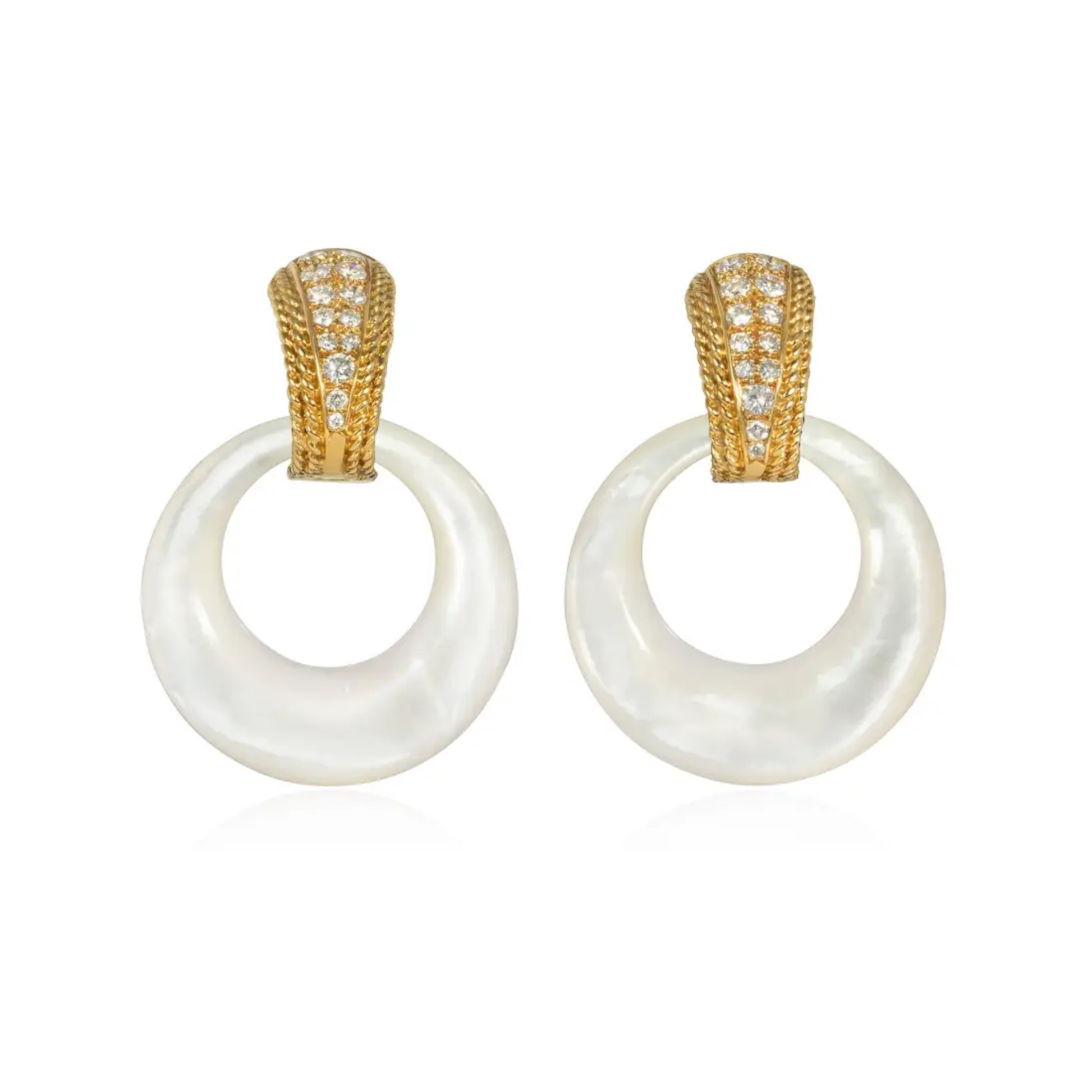 Van Cleef & Arpels France 1960s 18KT Yellow Gold Diamond, Abalone, Hematite & Lapis Lazuli Interchangeable Earrings front