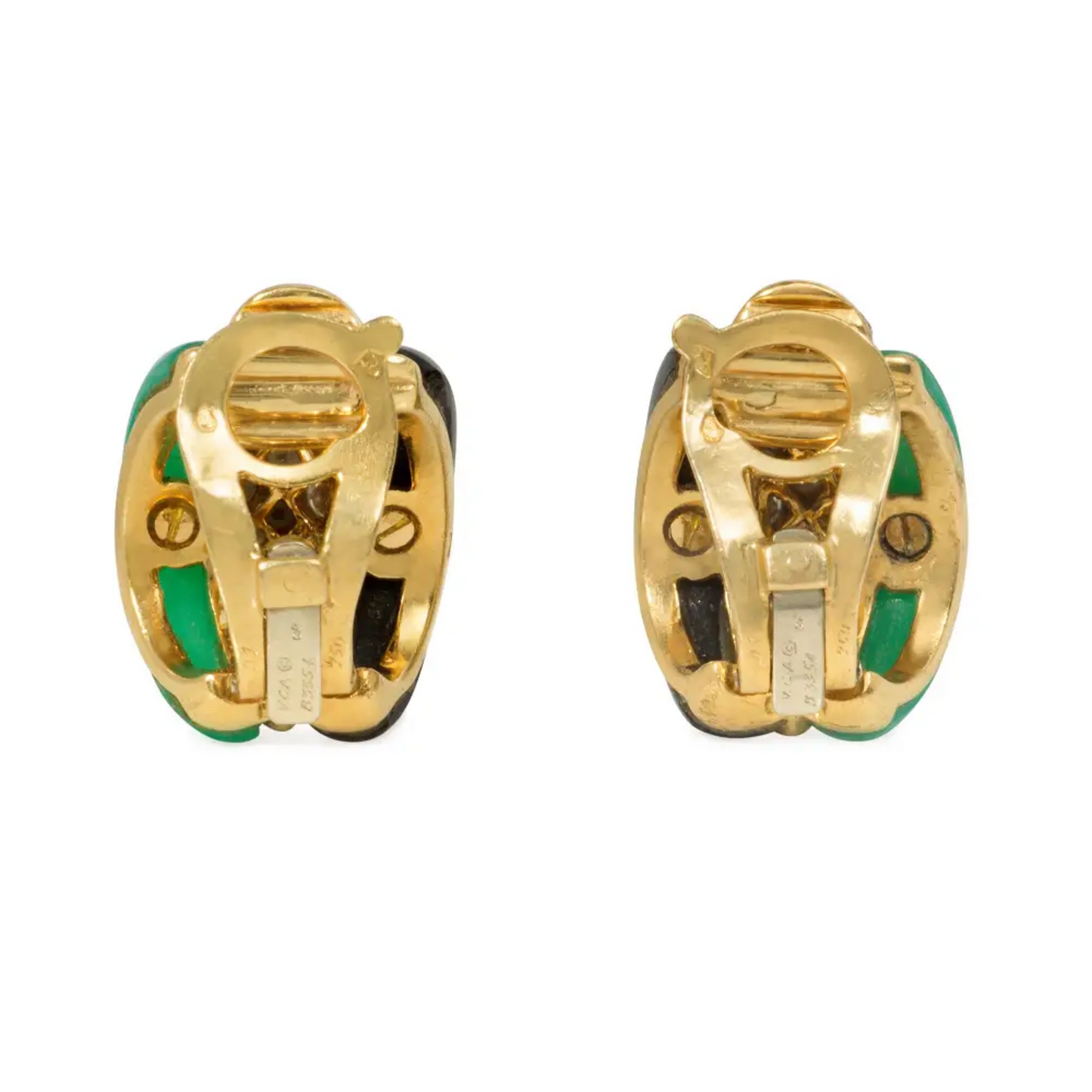 Van Cleef & Arpels France 1960s 18KT Yellow Gold Chrysoprase, Diamond & Onyx Earrings back