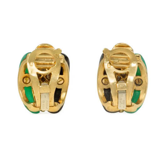 Van Cleef & Arpels France 1960s 18KT Yellow Gold Chrysoprase, Diamond & Onyx Earrings back