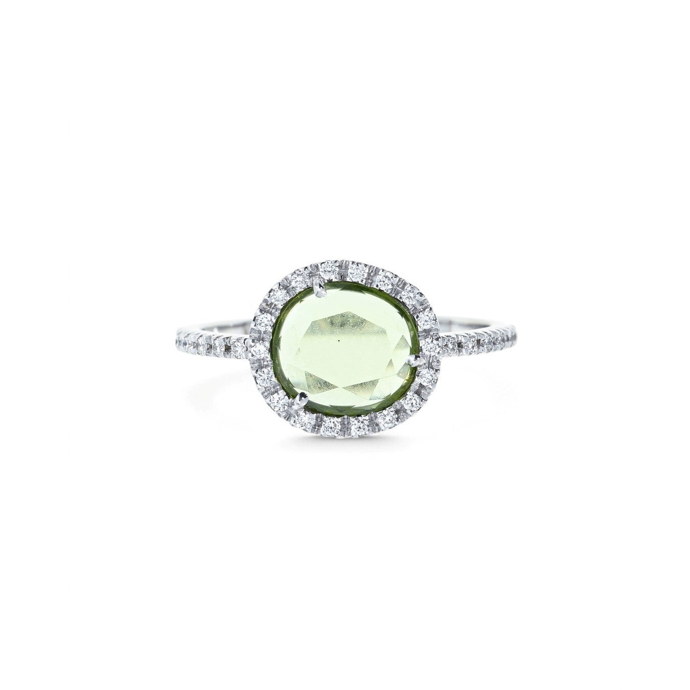 Pomellato Post-1980s 18KT White Gold Peridot & Diamond Colpo di Fulmine Ring front