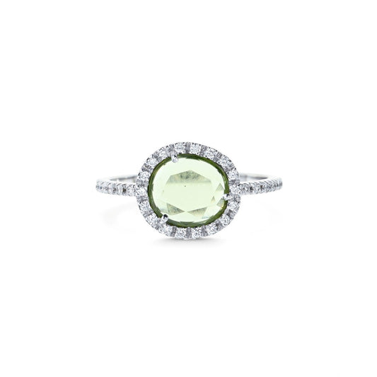 Pomellato Post-1980s 18KT White Gold Peridot & Diamond Colpo di Fulmine Ring front