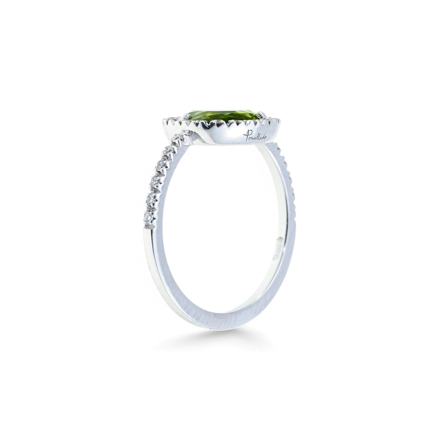 Pomellato Post-1980s 18KT White Gold Peridot & Diamond Colpo di Fulmine Ring side