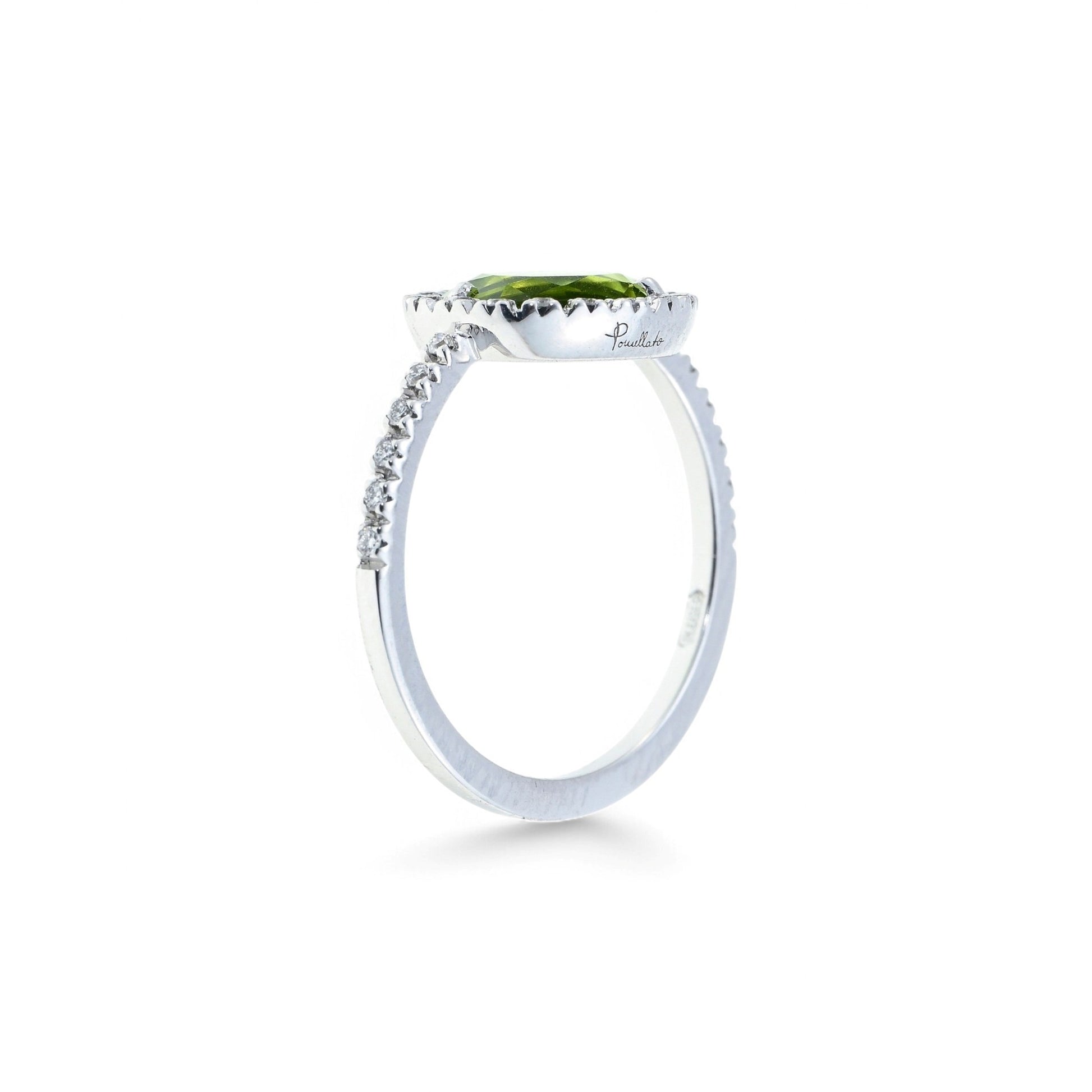 Pomellato Post-1980s 18KT White Gold Peridot & Diamond Colpo di Fulmine Ring side