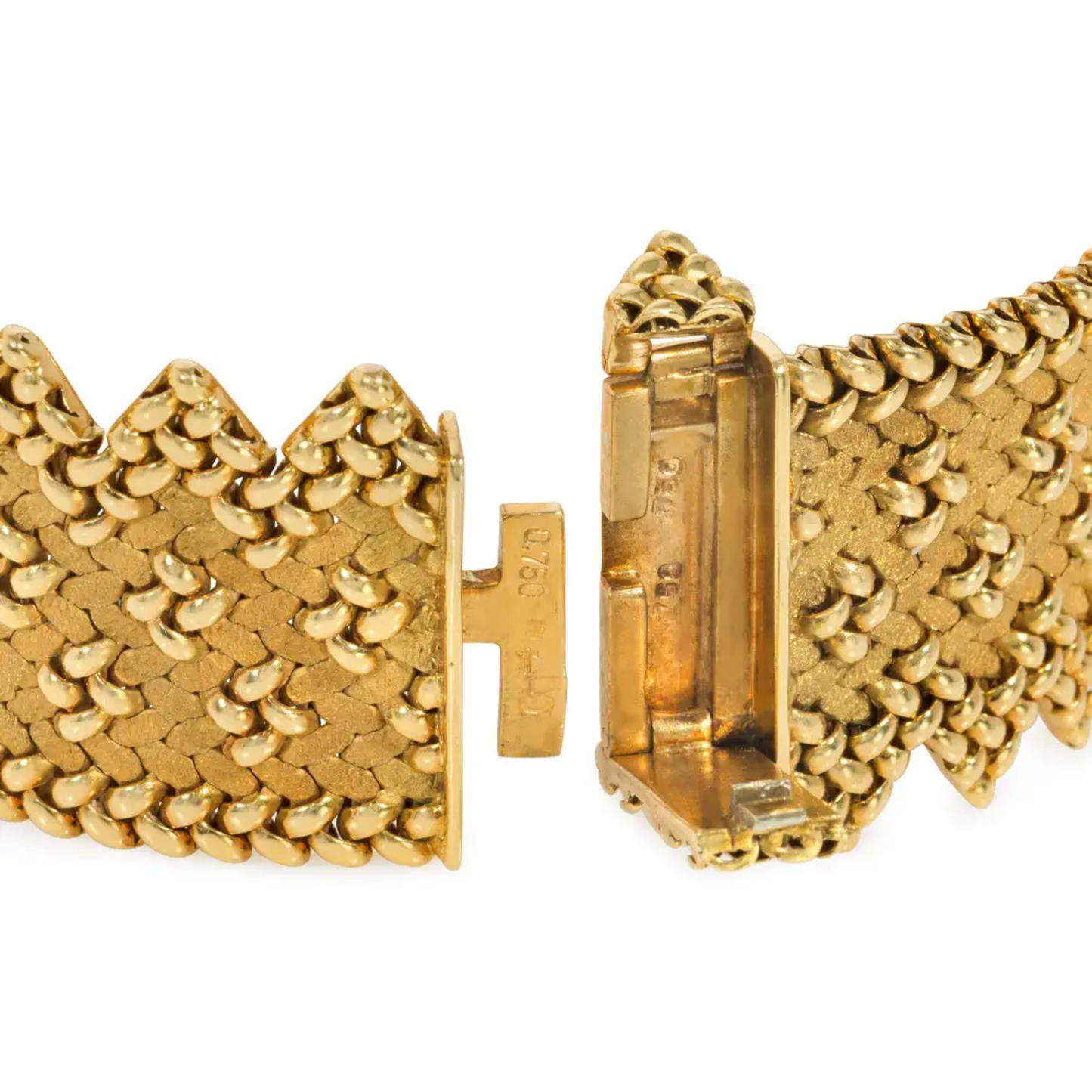 Georges Lenfant Paris 1950s Platinum & 18KT Yellow Gold Turquoise & Diamond Bracelet signature