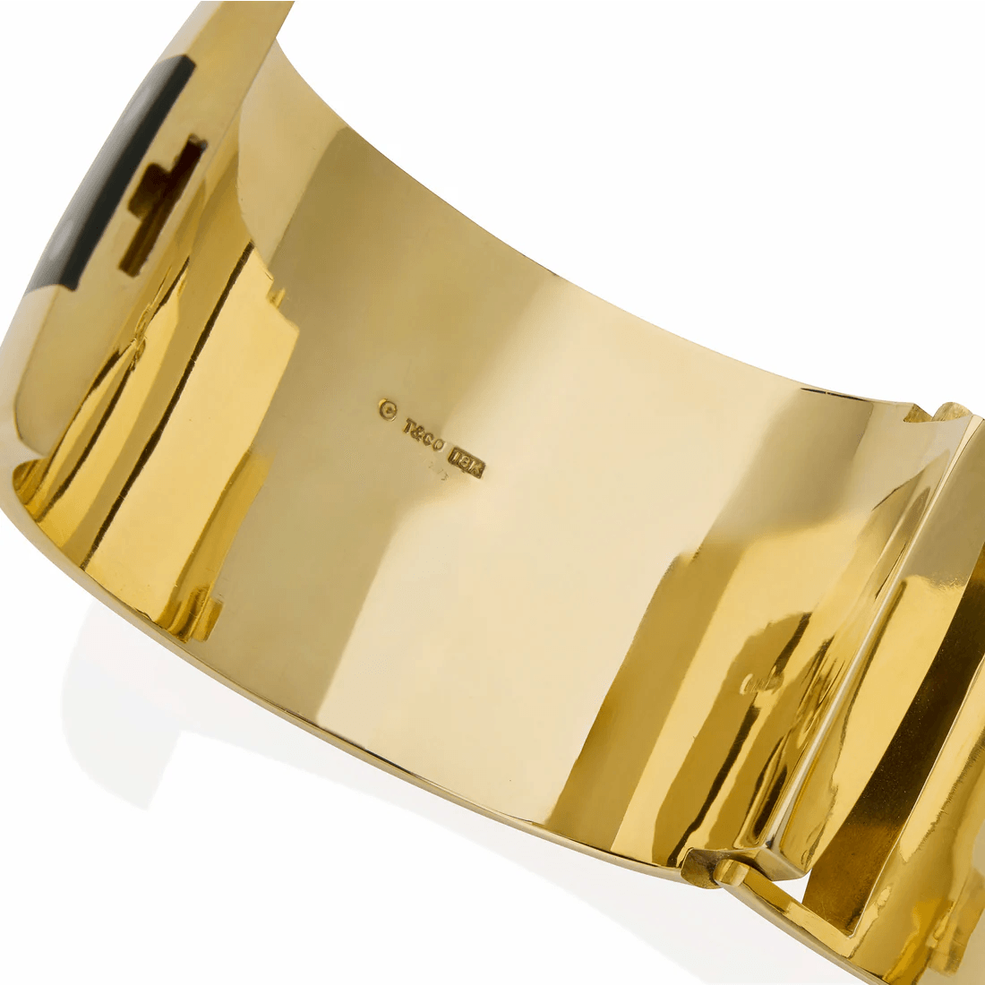 Tiffany & Co. Post-1980s 18KT Yellow Gold Jade & Mother of Pearl Dominoes Bracelet signature