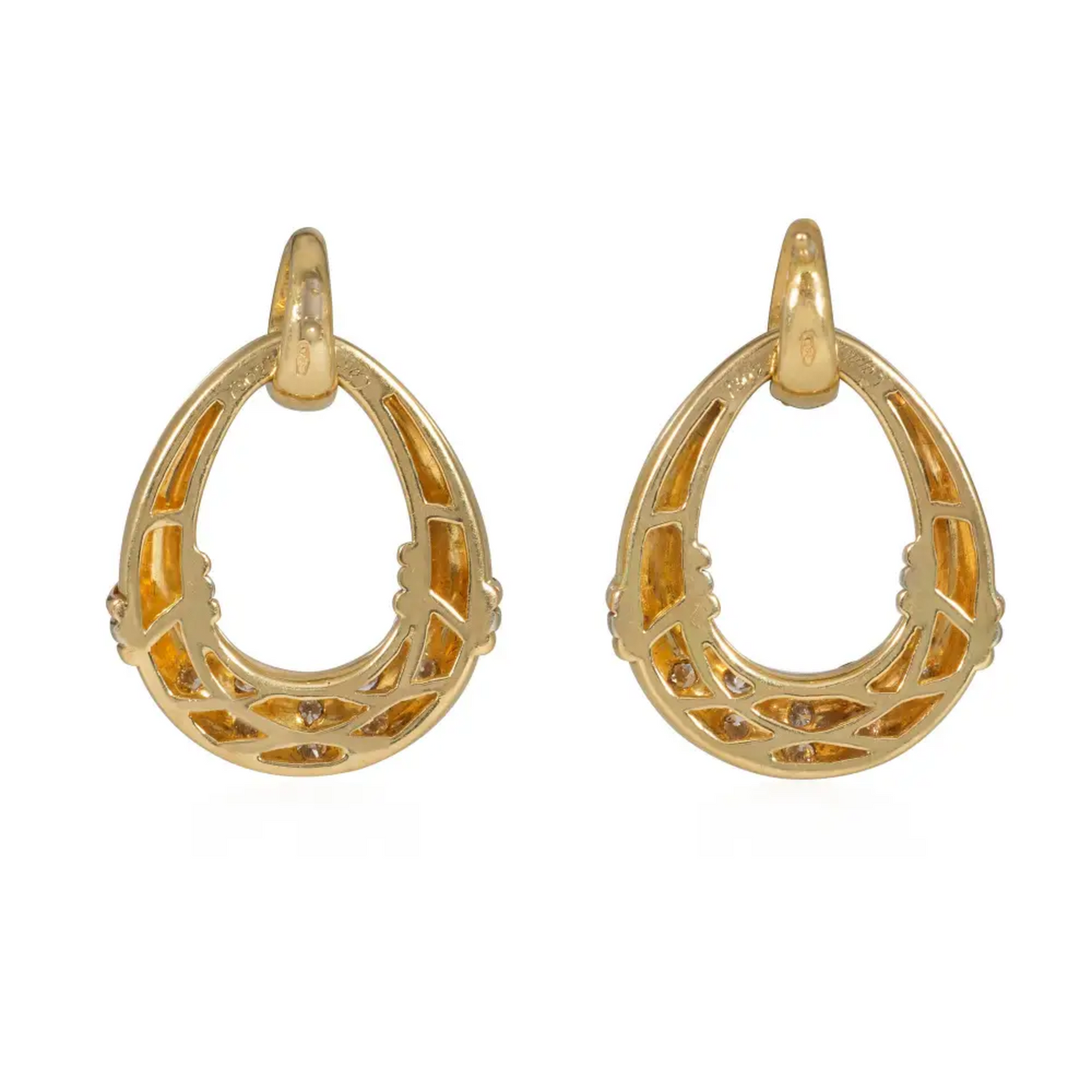 Cartier France 1980s 18KT Rose, White & Yellow Gold Diamond Earrings back