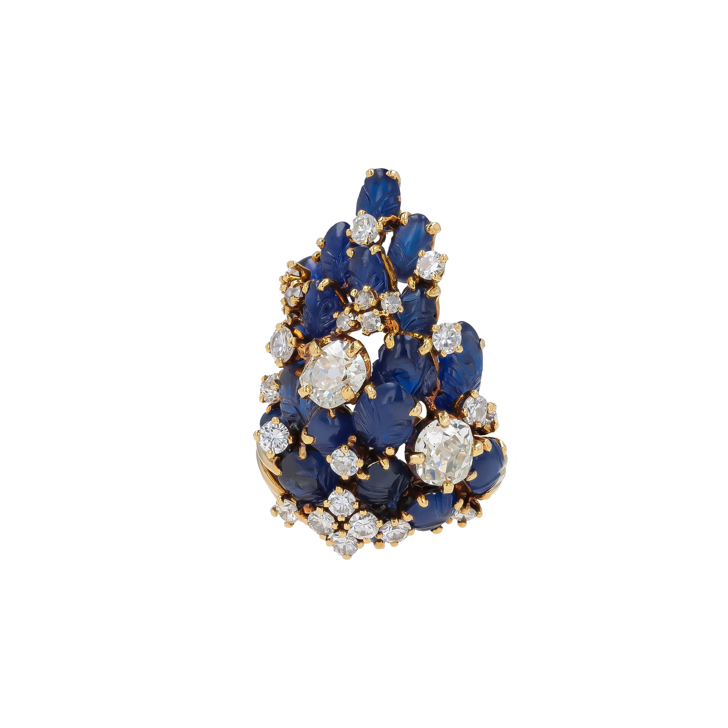 Marchak Paris 1940s 18KT Yellow Gold Sapphire & Diamond Ring front