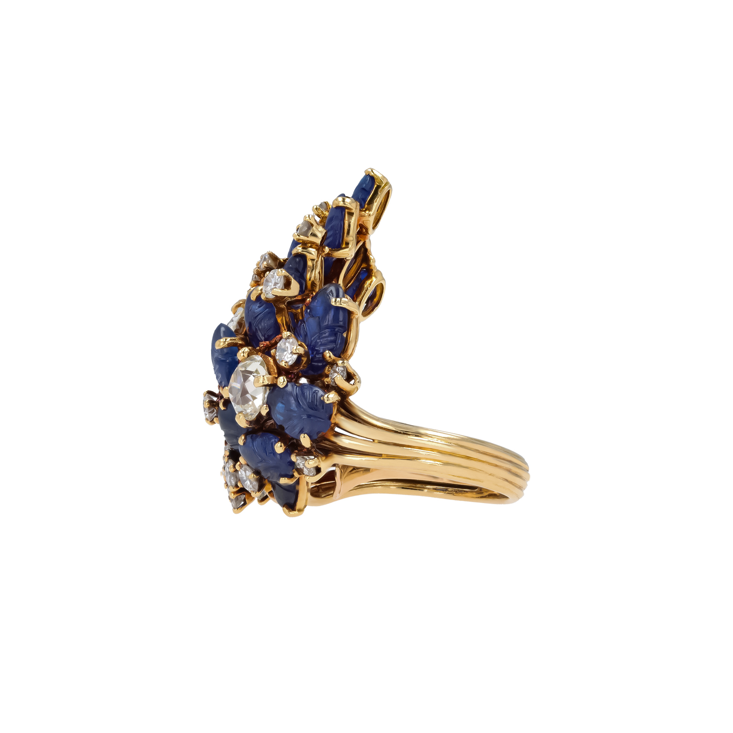 Marchak Paris 1940s 18KT Yellow Gold Sapphire & Diamond Ring side