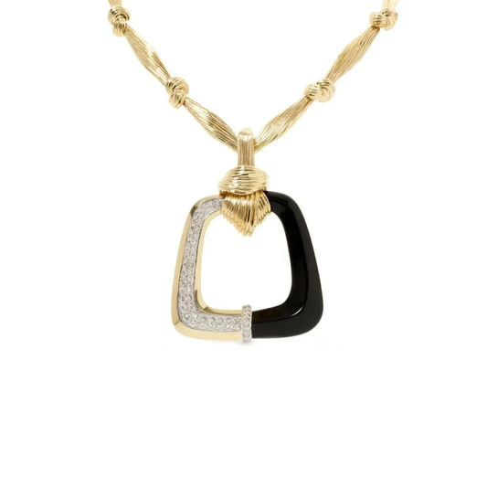 Contemporary 18KT Yellow Gold Diamond & Onyx La Triomphe Necklace front