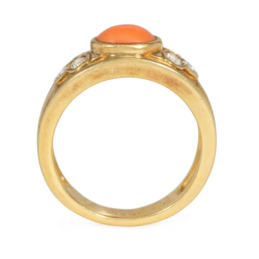 Van Cleef & Arpels France Post-1980s 18KT Yellow Gold Coral & Diamond Ring profile