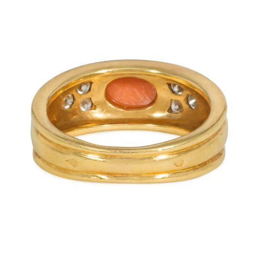 Van Cleef & Arpels France Post-1980s 18KT Yellow Gold Coral & Diamond Ring back
