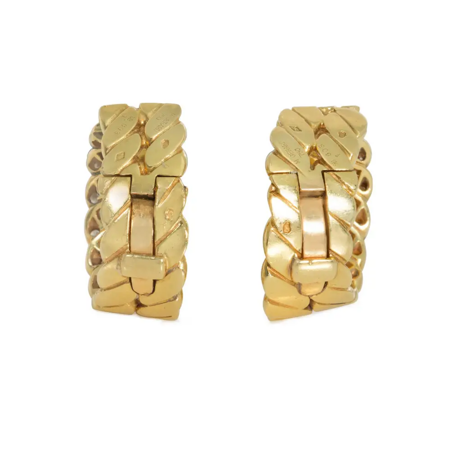 Gérard Paris 1970s 18KT Yellow Gold Diamond Earrings back and signature