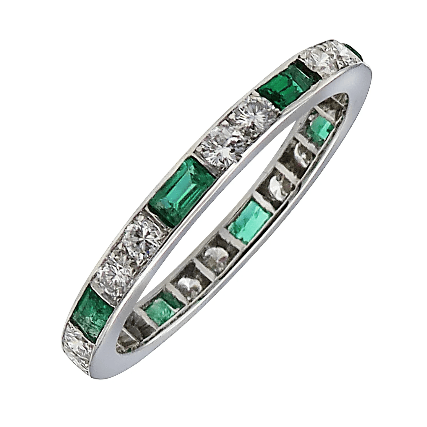 Contemporary Platinum Emerald & Diamond Ring front