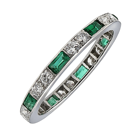 Contemporary Platinum Emerald & Diamond Ring front