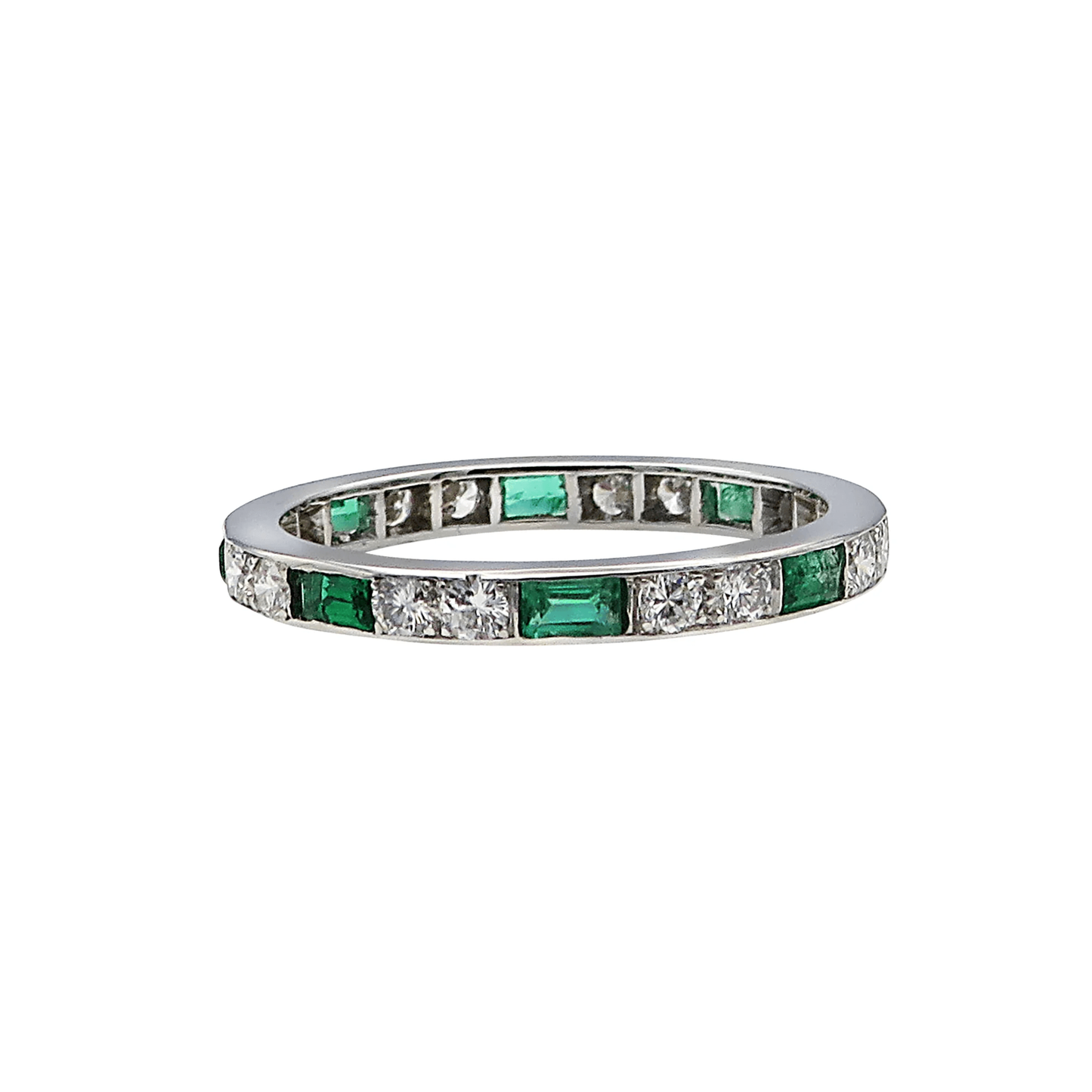 Contemporary Platinum Emerald & Diamond Ring front