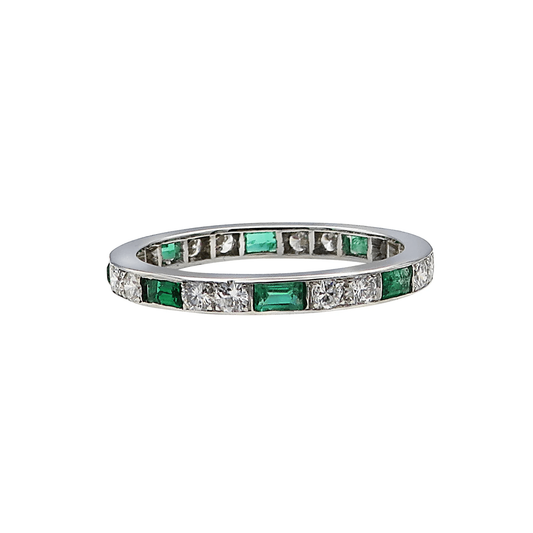 Contemporary Platinum Emerald & Diamond Ring front