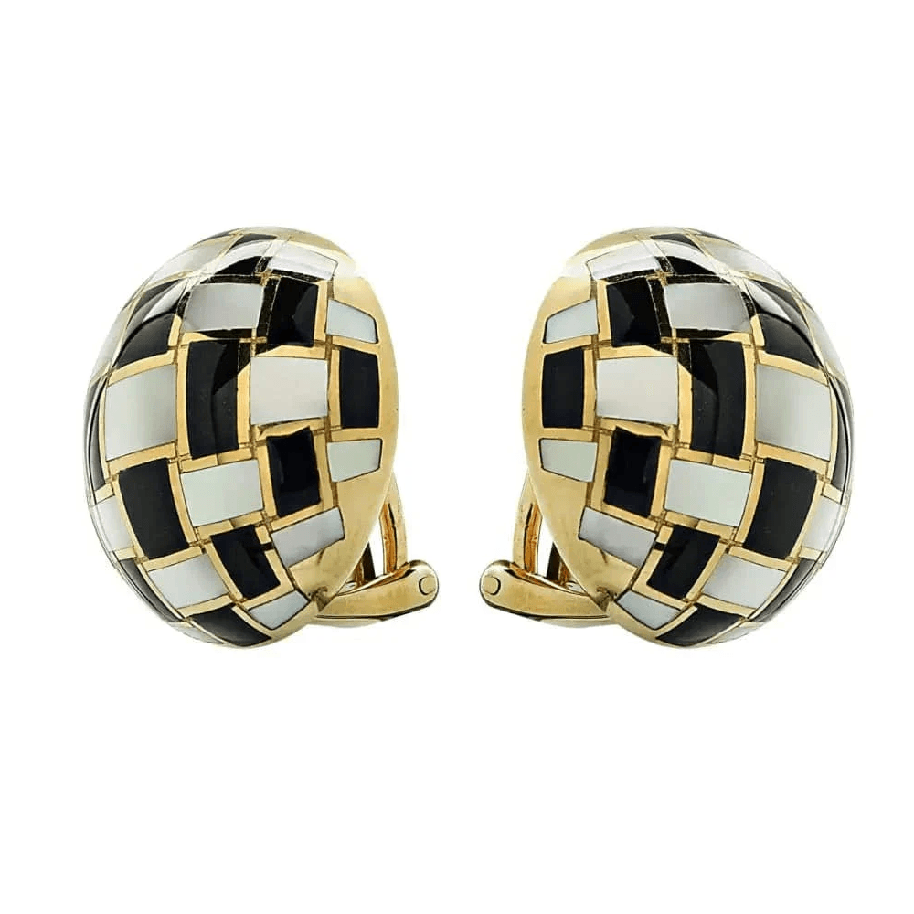 Tiffany & Co. 1980s 18KT Yellow Gold Mother of Pearl & Onyx Earrings front