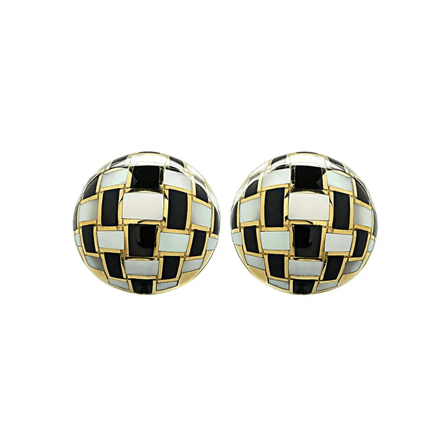Tiffany & Co. 1980s 18KT Yellow Gold Mother of Pearl & Onyx Earrings front