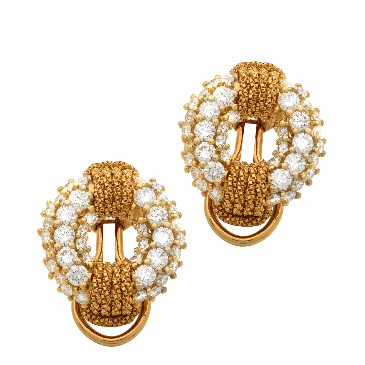 Post-1980s 18KT Yellow Gold Diamond Earrings front