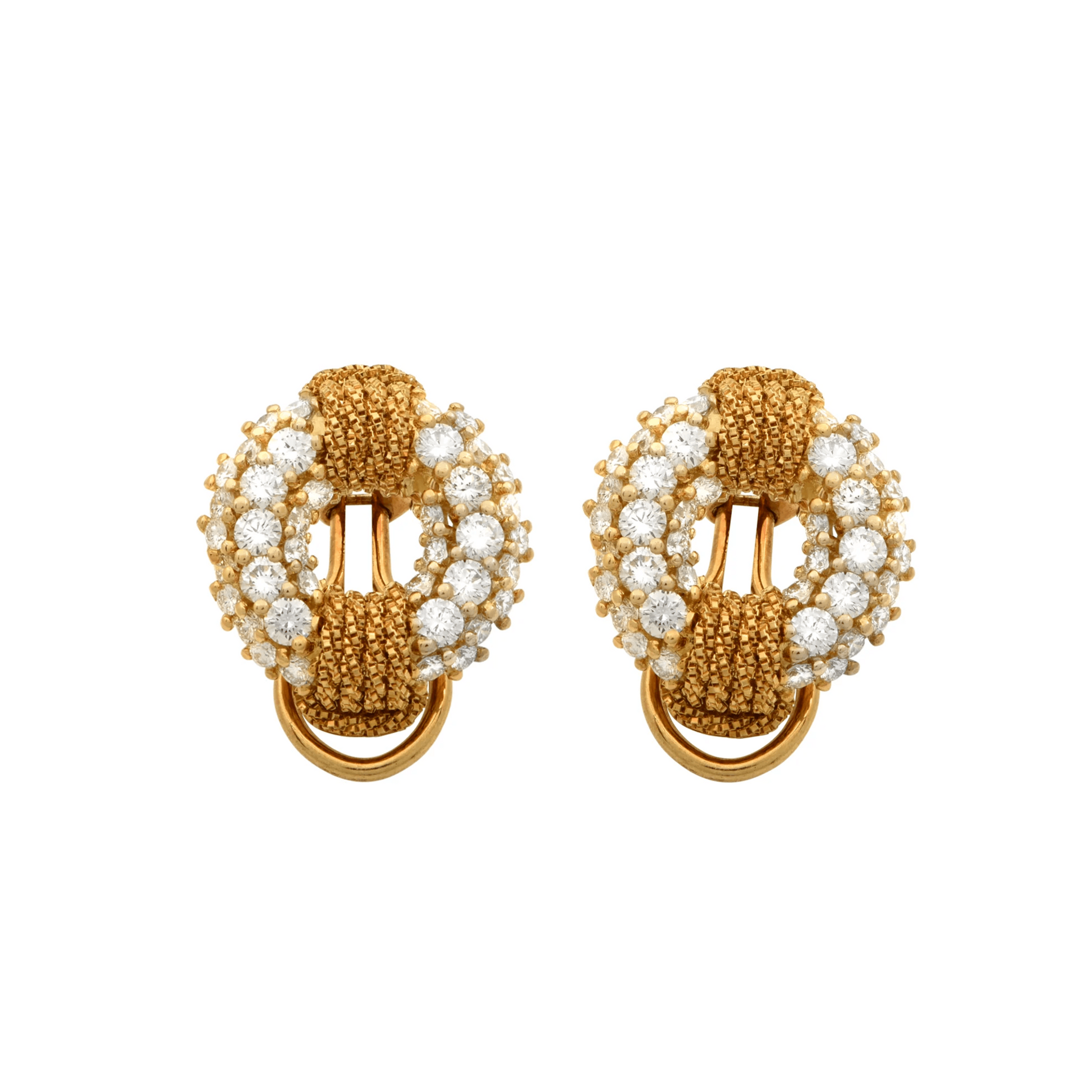 Post-1980s 18KT Yellow Gold Diamond Earrings front