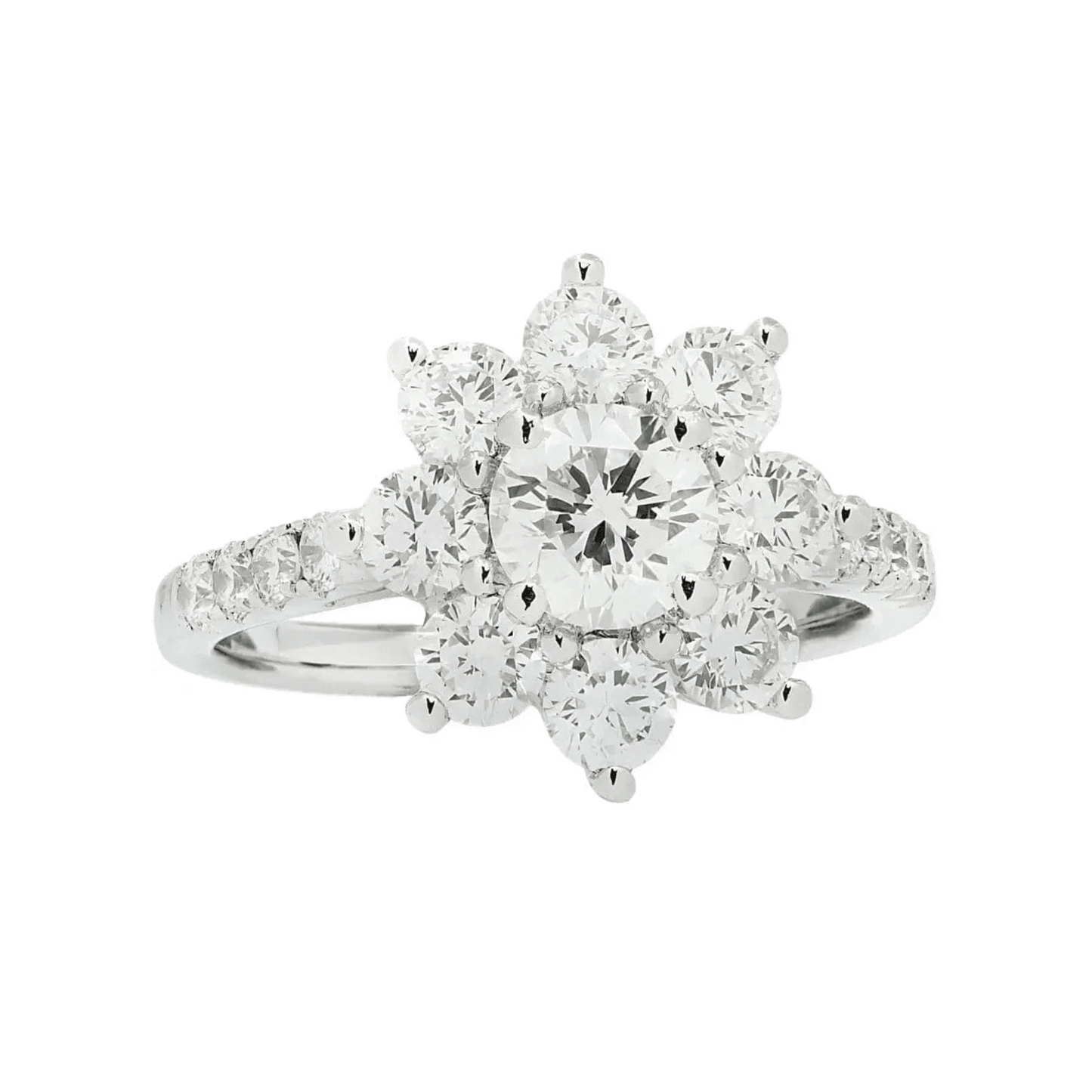 Contemporary Platinum Diamond Flower Ring front