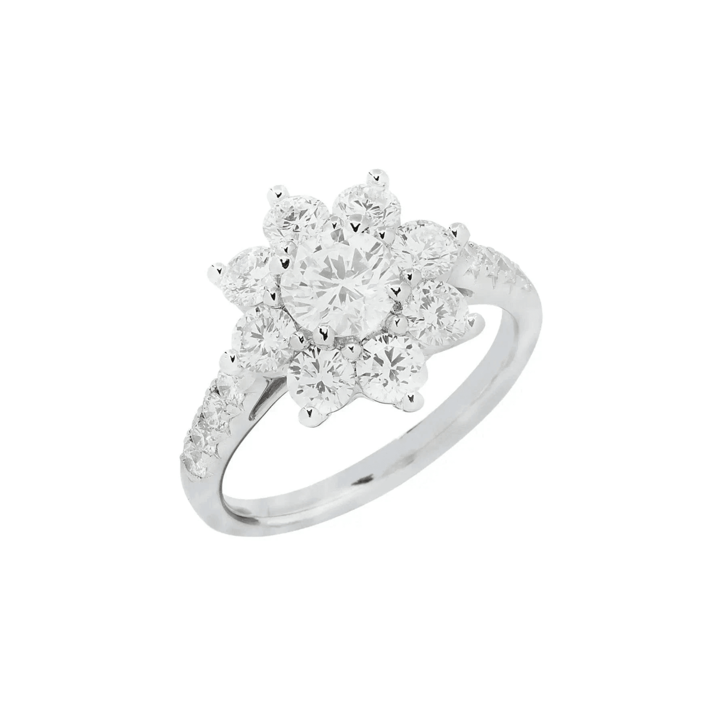 Contemporary Platinum Diamond Flower Ring front
