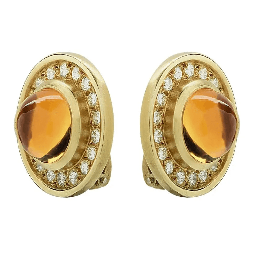 Barry Kieselstein-Cord 1980s 18KT Yellow Gold Citrine & Diamond Earrings side