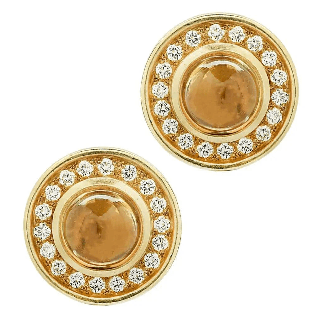 Barry Kieselstein-Cord 1980s 18KT Yellow Gold Citrine & Diamond Earrings front