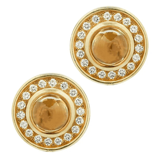 Barry Kieselstein-Cord 1980s 18KT Yellow Gold Citrine & Diamond Earrings front