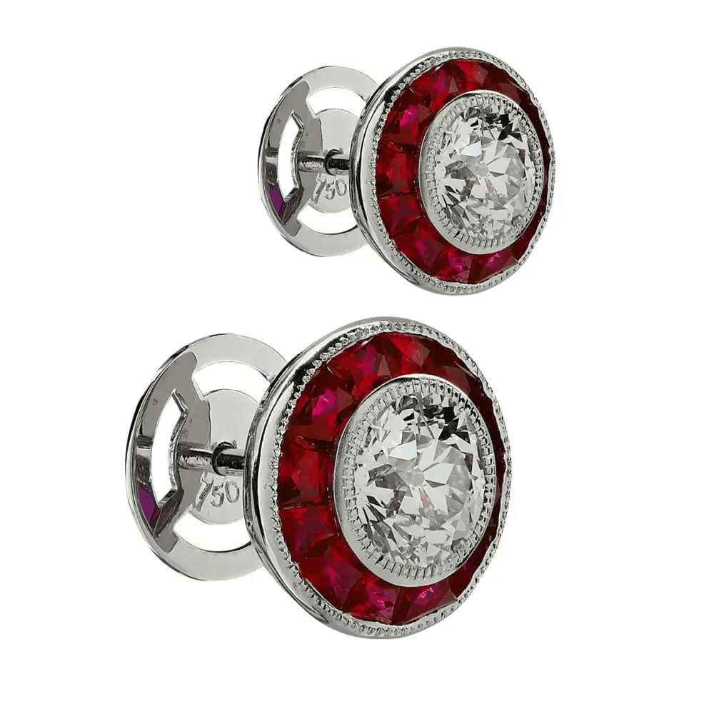 Contemporary Platinum Diamond & Ruby Earrings side