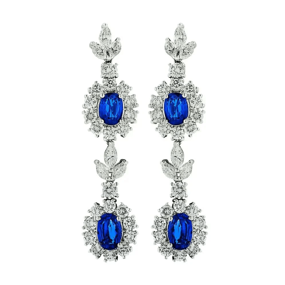 Contemporary Platinum Sapphire & Diamond Earrings front