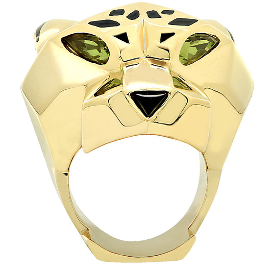 Cartier Post-1980s 18KT Yellow Gold Peridot & Lacquer Panther Ring profile