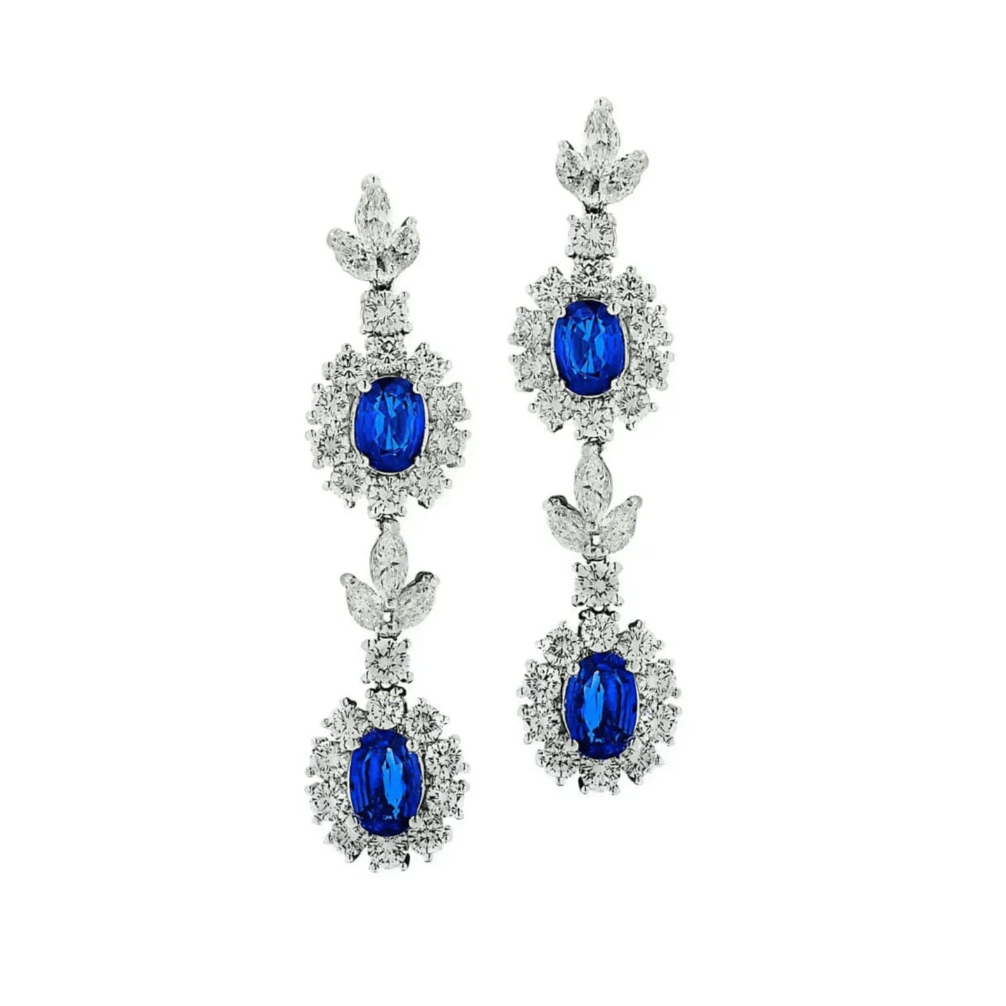 Contemporary Platinum Sapphire & Diamond Earrings front