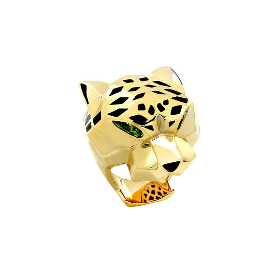 Cartier Post-1980s 18KT Yellow Gold Peridot & Lacquer Panther Ring front