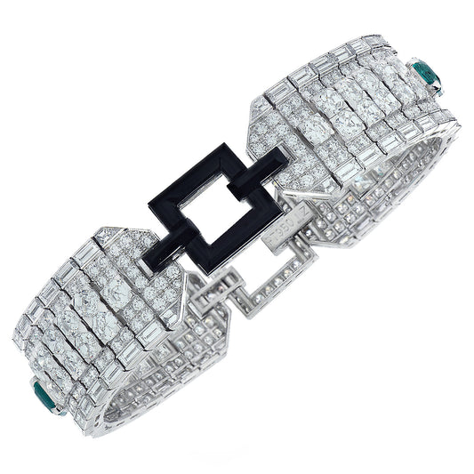 Contemporary Platinum Diamond, Emerald & Onyx Bracelet side