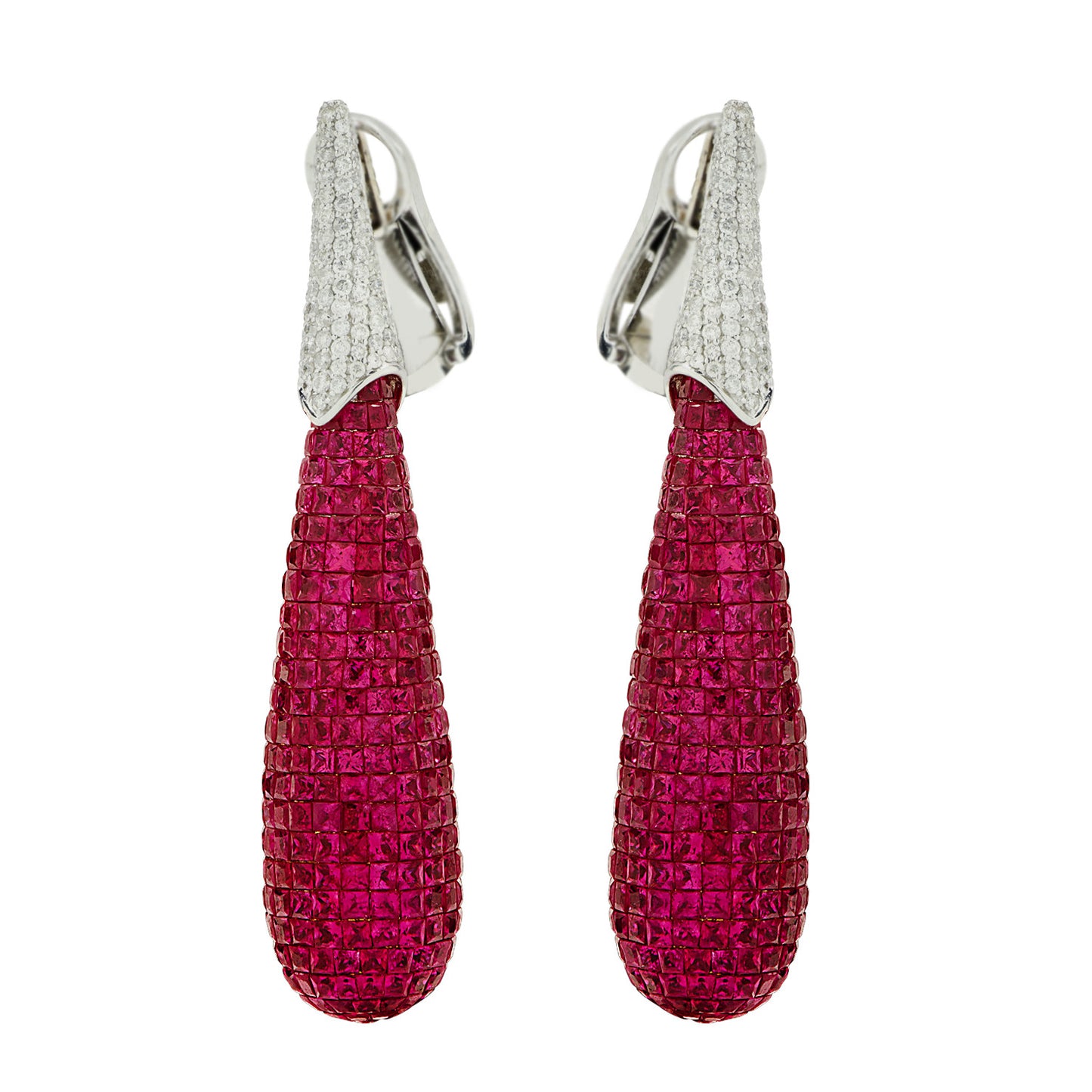 Post-1980s 18KT White Gold Ruby & Diamond Earrings side