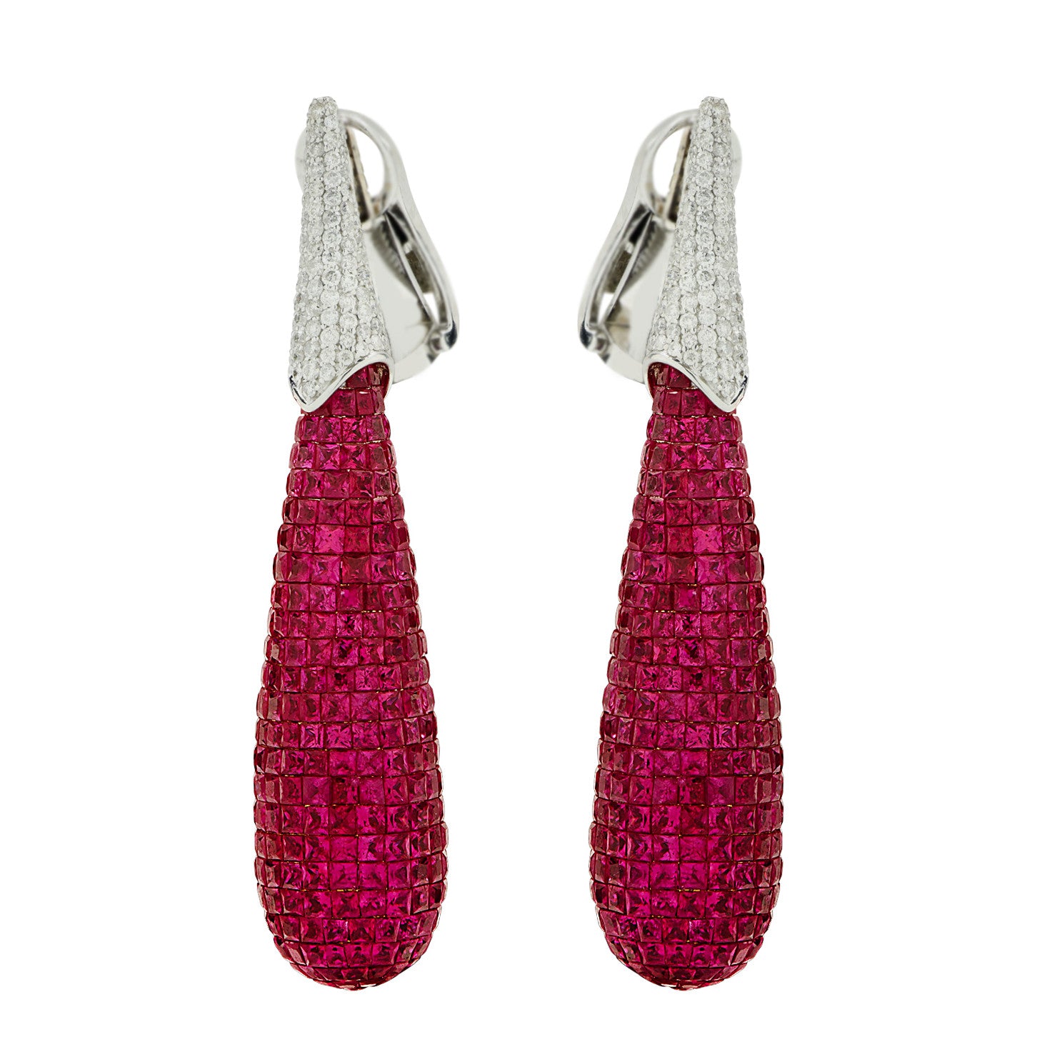 Post-1980s 18KT White Gold Ruby & Diamond Earrings side