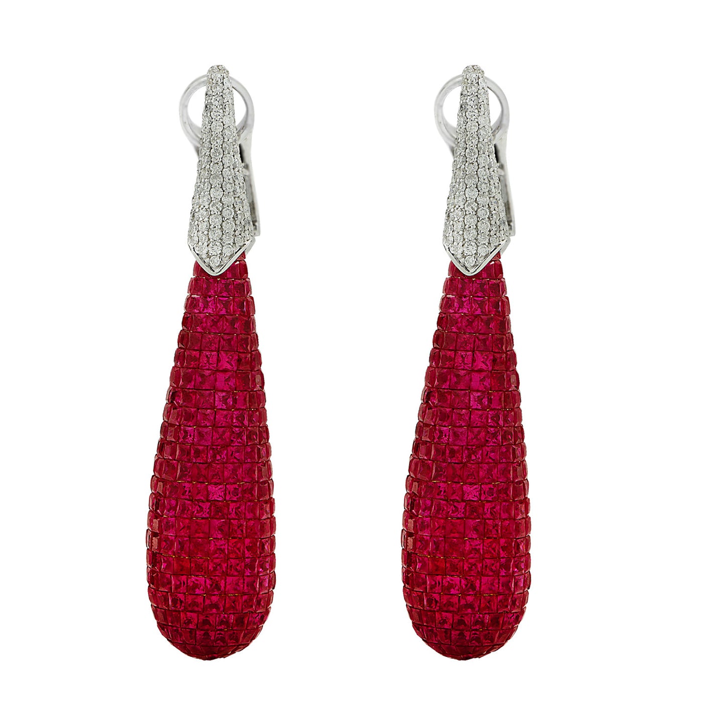 Post-1980s 18KT White Gold Ruby & Diamond Earrings front