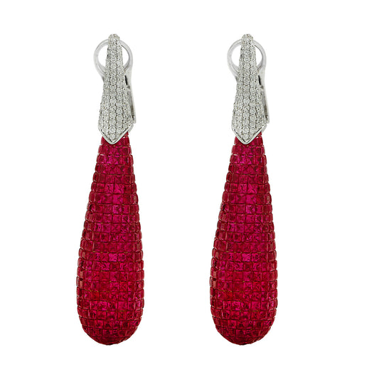 Post-1980s 18KT White Gold Ruby & Diamond Earrings front