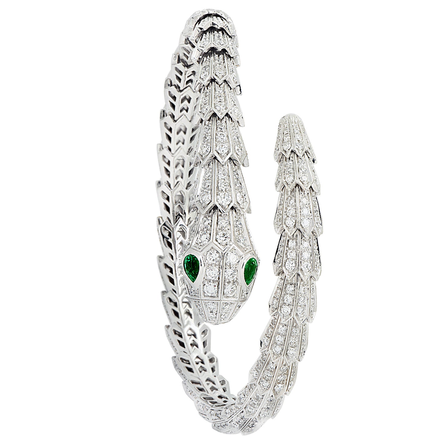 Bulgari Post-1980s 18KT White Gold Diamond & Emerald Serpenti Bracelet front