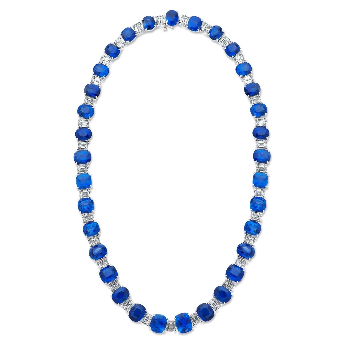 Contemporary Platinum Sapphire & Diamond Necklace front