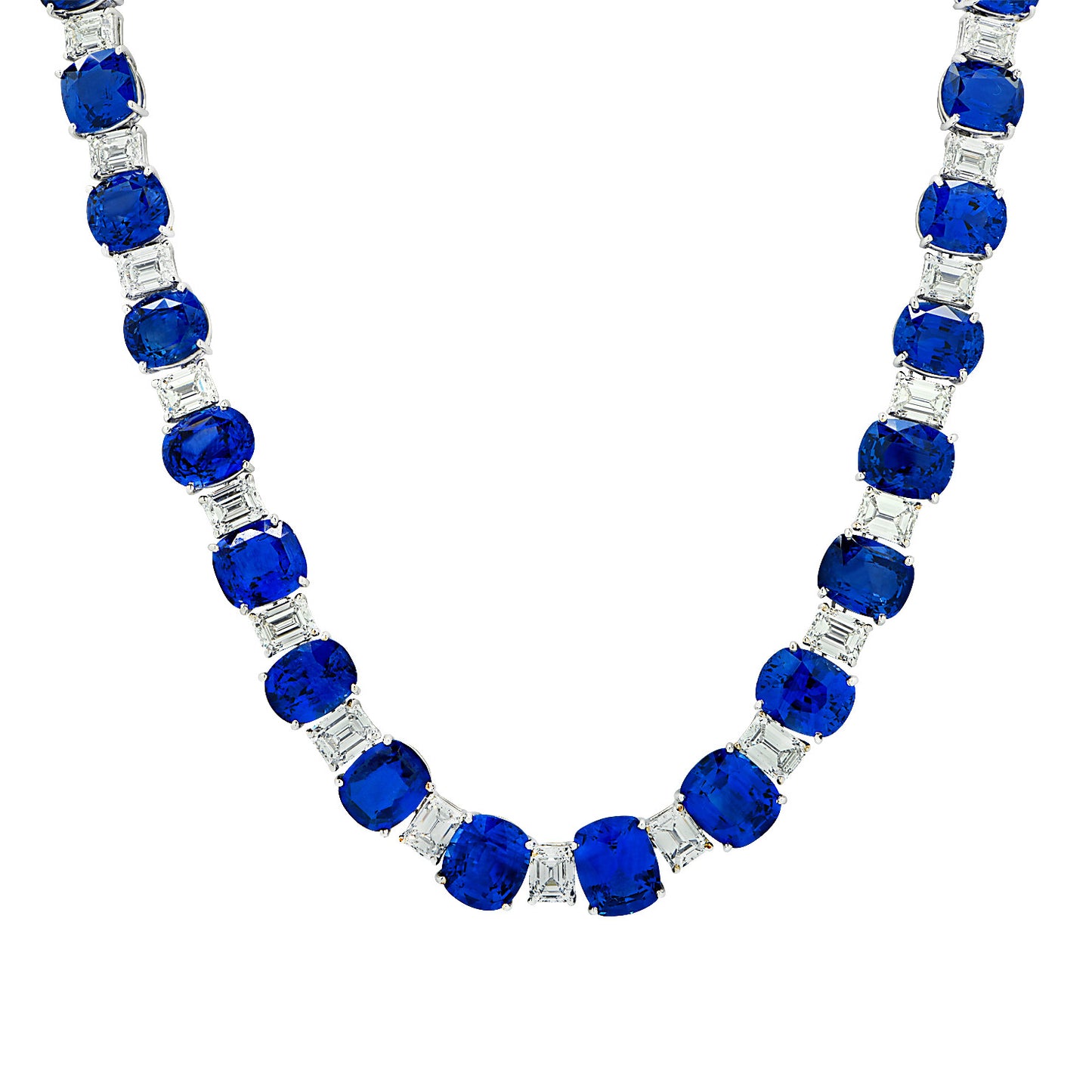 Contemporary Platinum Sapphire & Diamond Necklace front