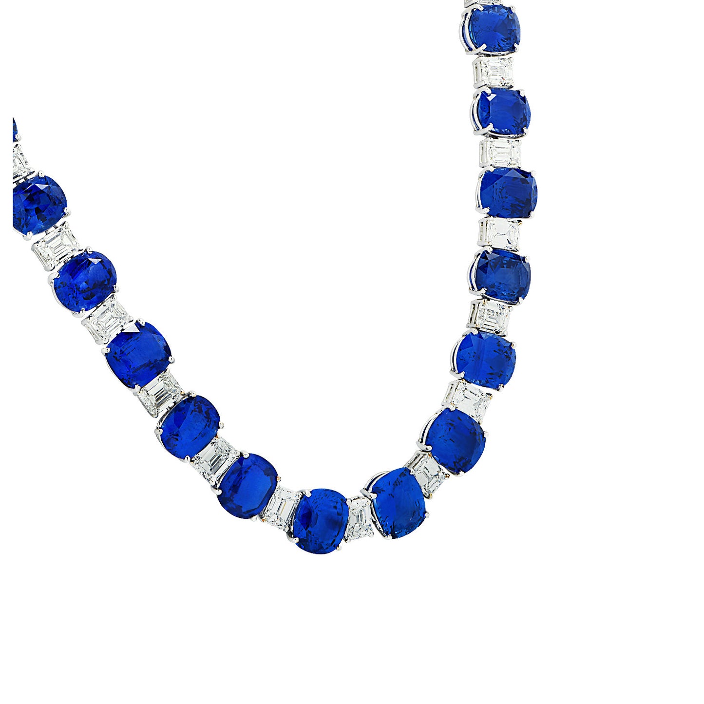 Contemporary Platinum Sapphire & Diamond Necklace front