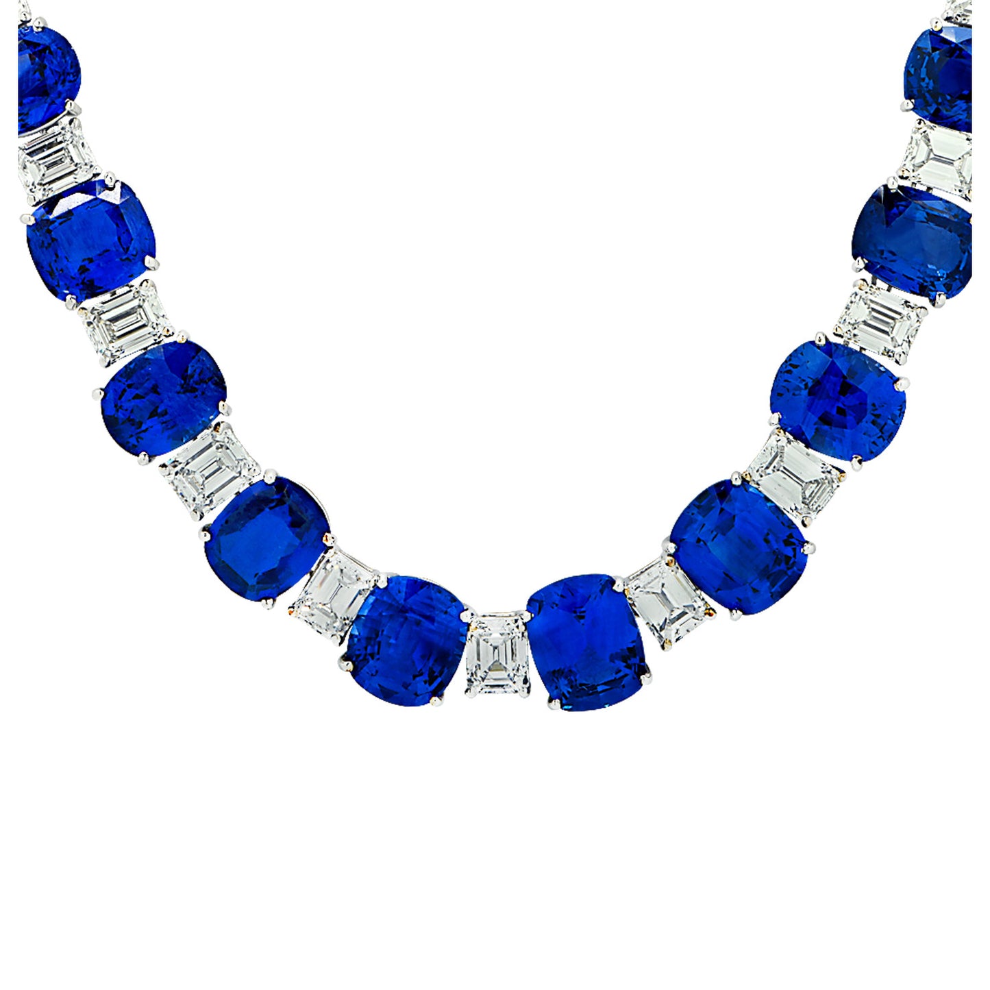 Contemporary Platinum Sapphire & Diamond Necklace front