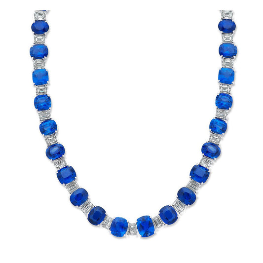 Contemporary Platinum Sapphire & Diamond Necklace front