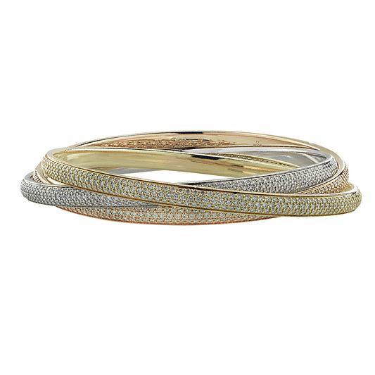 Cartier Post-1980s 18KT Rose, White & Yellow Gold Diamond Trinity Bracelet front